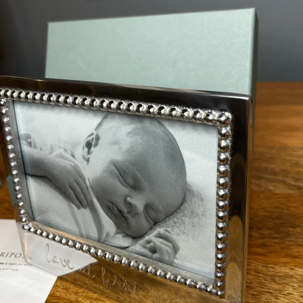 Mariposa Love at First Sight Beaded Photo Frame 4x6 Recycled Aluminum Silver